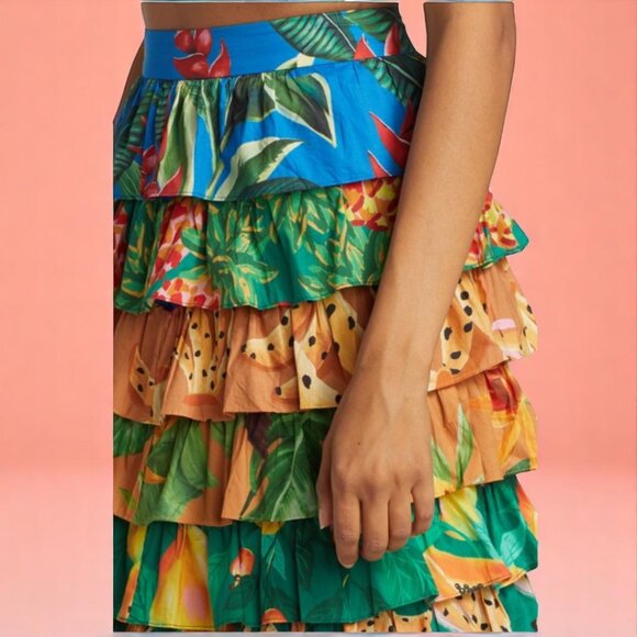 Farm Rio Mixed Prints Multi Layered Midi Skirt Size Medium - Picture 5 of 16